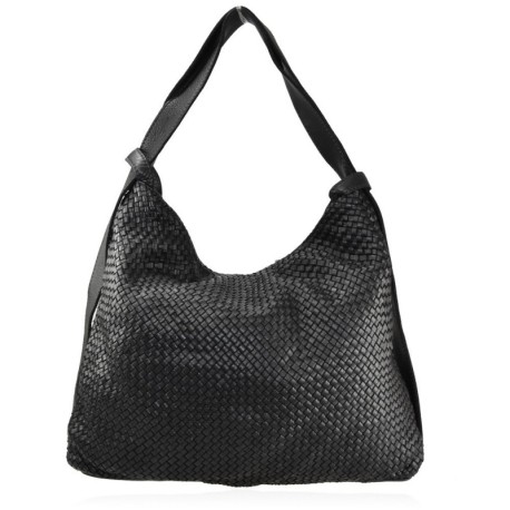 BORSA DA SPALLA CONVERTIBILE IN ZAINO PELLE VINTAGE INTRECCIATO - QZ55861 - Colore:Nero;