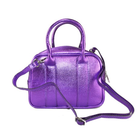 BORSA A MANO  IN PELLE LAMINATO CON TRACOLLA - FR34837 - Colore:Viola - New york;