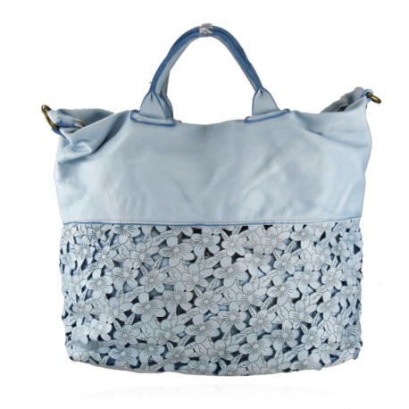 BORSA A SPALLA IN PELLE VINTAGE - YF59865 - Colore:azzurro;