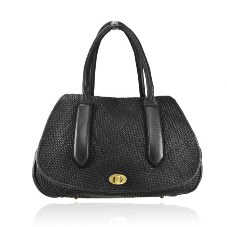 BORSA DONNA A MANO E SPALLA IN VERA PELLE VINTAGE CON INTRECCIO - YL59865 - Colore:Nero;