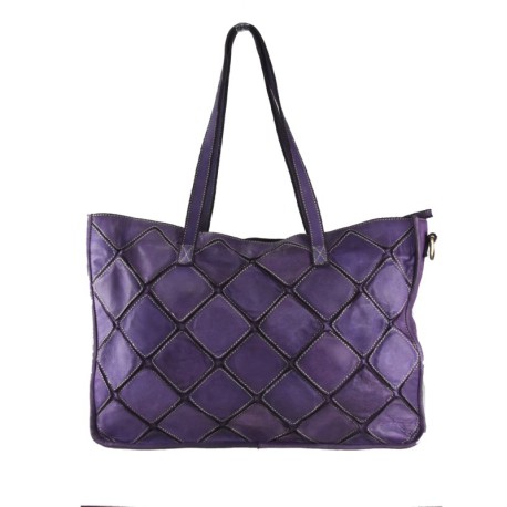 BORSA A SPALLA IN PELLE VINTAGE - QZ59865 - Colore:Viola - New york;