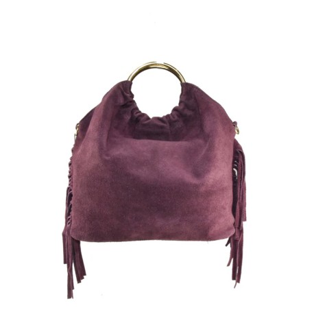 BORSA A MANO DONNA IN PELLE CAMOSCIO CON FRANGE - RO29832 - Colore:bordeaux;