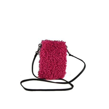 PORTACELLULARE E POCHETTE DONNA IN PELLE E TESSUTO TEDDY - TD85895 - Colore:Fuxia;