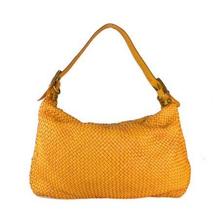 BORSA  DA SPALLA IN PELLE EFFETTO VINTAGE - SY49854 - Colore:Giallo;