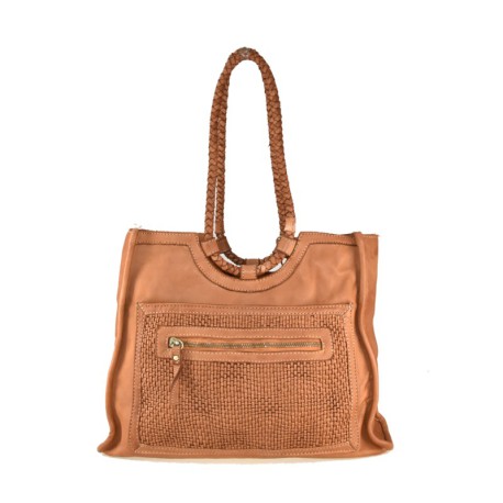 BORSA  DA SPALLA IN PELLE EFFETTO VINTAGE - NZ58864 - Colore:Cuoio;