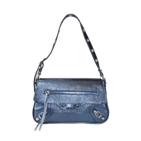 BORSA A SPALLA DONNA IN PELLE CON BORCHIE - FB36839 - Colore:Blu;