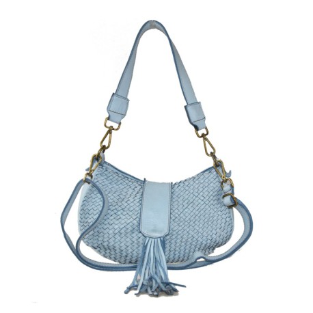 BORSA DONNA A SPALLA IN VERA PELLE VINTAGE - NW42846 - Colore:azzurro;