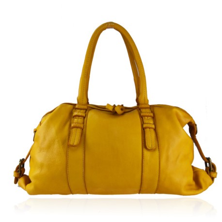 BORSA A SPALLA IN PELLE VINTAGE - YZ58864 - Colore:Giallo;