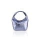 BORSA A MANO  IN PELLE LAMINATA CON TRACOLLA - KM19821 - Colore:Viola metalizzato;