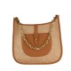 BORSA A SPALLA IN PELLE E RAFFIA CON TRACOLLA A FANTASIA - RH39843 - Colore:Cuoio;