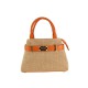 BORSA A MANO  IN PELLE E RAFFIA CON TRACOLLA - QE39843 - Colore:Arancione/corallo;