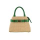 BORSA A MANO  IN PELLE E RAFFIA CON TRACOLLA - QE39843 - Colore:Verde;