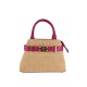 BORSA A MANO  IN PELLE E RAFFIA CON TRACOLLA - QE39843 - Colore:Fuxia;