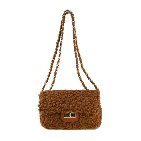 BORSA A TRACOLLA DONNA IN PELLE E ECOPELLICCIA TEDDY - CL19821 - Colore:Cuoio;