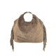 BORSA A MANO DONNA IN PELLE CAMOSCIO CON FRANGE - RO29832 - Colore:Taupe;