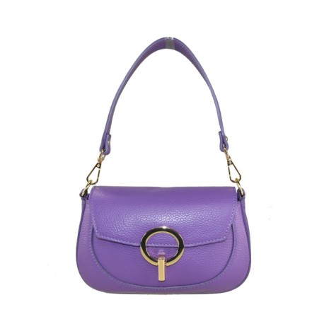 BORSA A SPALLA DONNA IN PELLE CON TRACOLLA - BO32835 - Colore:Viola - New york;