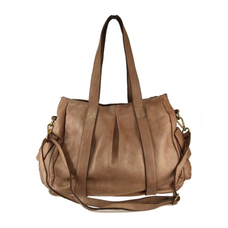 BORSA A SPALLA IN PELLE VINTAGE - GI55861 - Colore:Taupe con tracolla;