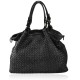 BORSA  DA SPALLA IN PELLE EFFETTO VINTAGE - ZI59865 - Colore:Nero;